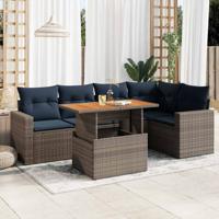 6-delige Loungeset met kussens poly rattan grijs