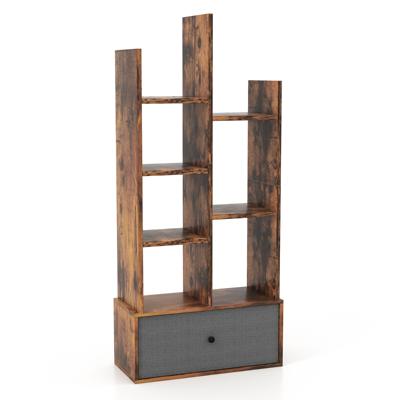 7-Vaks Open Boekenkast met Lade 118 cm Houten Boekenkast Displayplank Opbergrek Vrijstaand Opbergrek Bruin