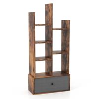 7-Vaks Open Boekenkast met Lade 118 cm Houten Boekenkast Displayplank Opbergrek Vrijstaand Opbergrek Bruin