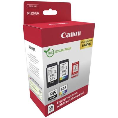 CanonPG-545 + CL-546 Cartridges + GP-501 Fotopapier Inkt