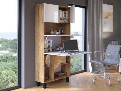Kast met bureau HOMELA 4 deuren hoogglans wit/burgunder eik