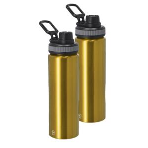 Waterfles/drinkfles sport bidon Fitmaster - 2x - goud - 800 ml - aluminium - schroefdop