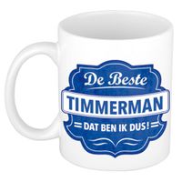 De beste timmerman dat ben ik cadeau mok / beker wit met blauw embleem 300 ml - thumbnail