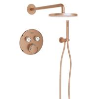Grohe Adema Rise Regendoucheset - rond - wandaansluitbocht met handdouchehouder - gladde doucheslang - staafhanddouche - wandarm - 25cm hoofddouche - Grohe SmartControl inbouwthermostaat - brushed warm sunset SW354624/SW1244353/SW105953
