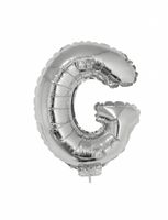 Folieballon zilver letter 'G' met rietje