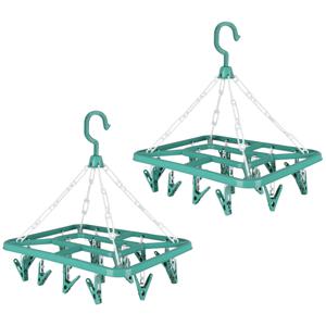 Wasgoed droogcarrousel/droogmolen - 2x - 18 clips/knijpers - groen - kunststof - 31 x 33 cm