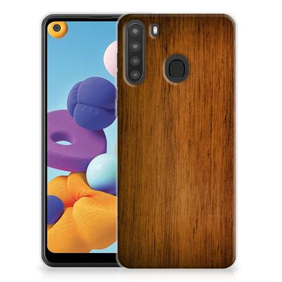 Samsung Galaxy A21 | Bumper Hoesje | Donker Hout