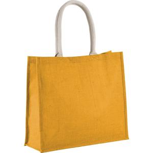 Jute boodschappen strandtas - geel - 42 x 36 cm - Strandartikelen beach bags/shoppers