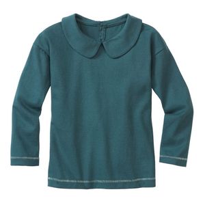 Shirt met lange mouwen en Peter Pan-kraag van bio-katoen, smaragd Maat: 122/128