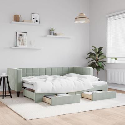 Slaapbank onderschuifbed en lades 80x200 cm fluweel lichtgrijs