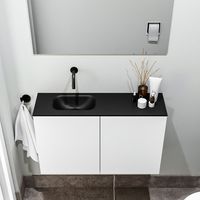 Zaro Polly toiletmeubel 80cm mat wit met zwarte wastafel zonder kraangat links - thumbnail