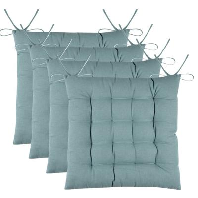 Stof Textile stoelkussens DUO - 4x - jade groen - 38 x 38 x 3.5 cm - touwtjes sluiting