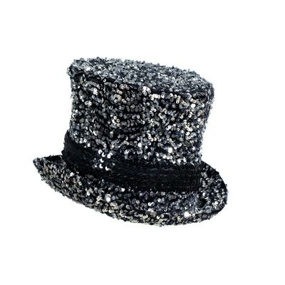 Hoge hoed luxe pailletten (met elastiek) zilver