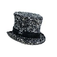 Hoge hoed luxe pailletten (met elastiek) zilver