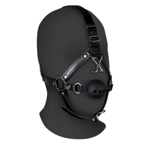 Ouch! by Shots Head Harness with Breathable Ball Gag and Nose Hooks - Black