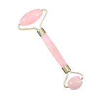 Dubbele kop massage roller natuurlijke Roos kristal kwarts Jade steen anti cellulitis rimpel gezicht lichaam schoonheid gezondheid tool (roze)