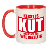 Grappige Kerst cadeau mok/beker - Kerst is kut - rood/wit