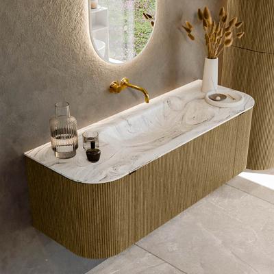 Badmeubel Mondiaz Kurve-Dlux | 130 cm cm | Meubelkleur Dusk | Wastafelkleur Glace | Solid surface | Wasbak midden spoelbak | Zonder kraangat(en)