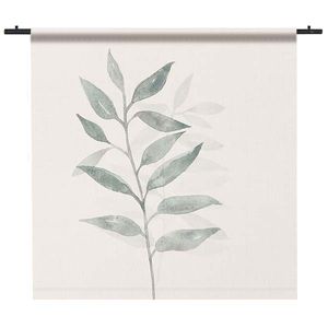 Wandkleed Watercolor Linen Scandi Leaves 150x150 Wit Garen