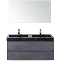Dante Badmeubelset 120 cm - Beton Antrac - Wastafel Hardsteen Wit Lucca Dubbel met Spiegel