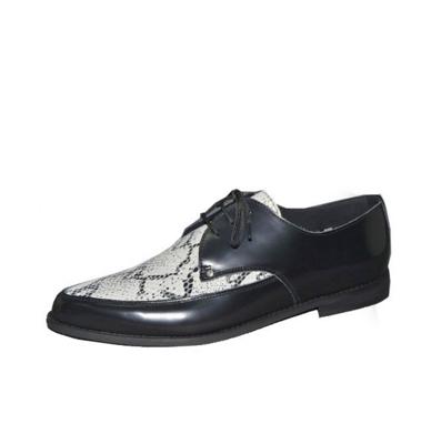 Steel Ground Simpsons Black Box Leather White Python Suede Shoe-44 (NL) / 10 (UK)