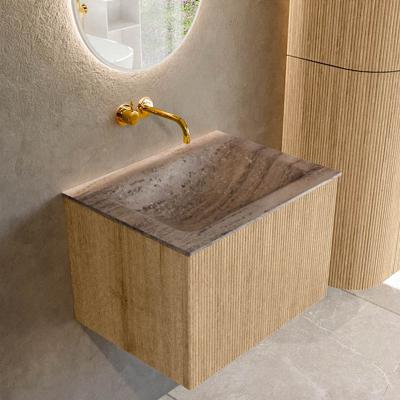 Badmeubel Mondiaz Kurve-Dlux | 60 cm | Meubelkleur Oak | Wastafelkleur Oza | Solid surface | Wasbak midden spoelbak | Zonder kraangat(en)