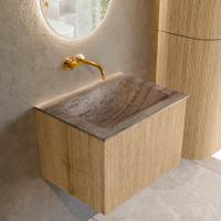 Badmeubel Mondiaz Kurve-Dlux | 60 cm | Meubelkleur Oak | Wastafelkleur Oza | Solid surface | Wasbak midden spoelbak | Zonder kraangat(en)