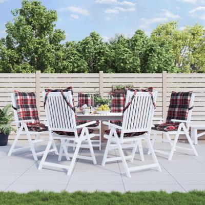 VidaXL Stoelkussens 6 st hoge rug ruitpatroon oxford stof rood