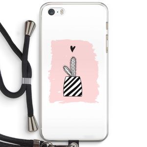 Zwart-wit cactus: iPhone 5 / 5S / SE Transparant Hoesje met koord