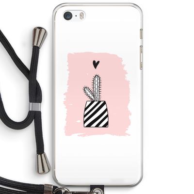 Zwart-wit cactus: iPhone 5 / 5S / SE Transparant Hoesje met koord