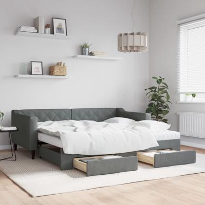 Slaapbank onderschuifbed en lades 90x190 cm stof donkergrijs