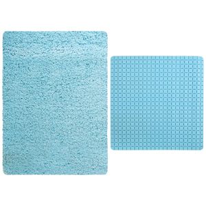 MSV Douche anti-slip mat en droogloop mat - Venice badkamer set - rubber/microvezel - lichtblauw