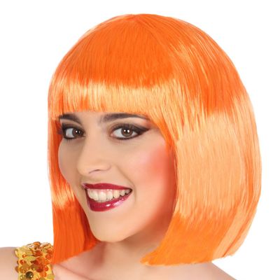 Verkleedpruik voor dames half lang haar - Oranje - Bob lijn - Carnaval/party