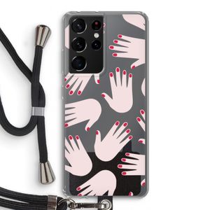Hands pink: Samsung Galaxy S21 Ultra Transparant Hoesje met koord