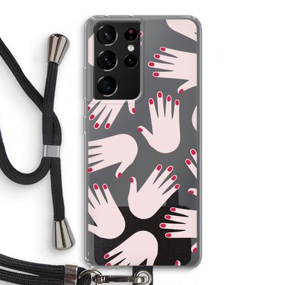 Hands pink: Samsung Galaxy S21 Ultra Transparant Hoesje met koord