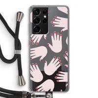 Hands pink: Samsung Galaxy S21 Ultra Transparant Hoesje met koord