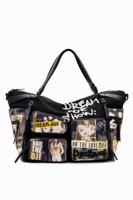 Grote canvas tas met krantenprint - BLACK - U