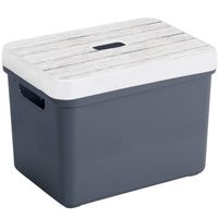 Sunware Opbergbox/mand - donkerblauw - 18 liter - met deksel hout kleur - Opbergbox - thumbnail