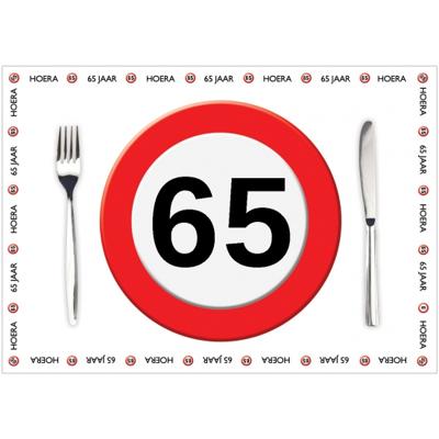 65 jaar verjaardag placemats - tafel versiering - 10x stuks - papier - 42 x 30 cm