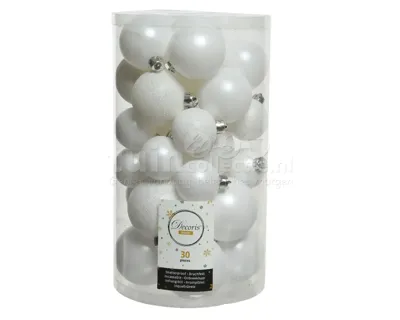Kerstballen Mix Plastic Wit 30st