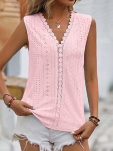 Lace Plain Casual Tank Top