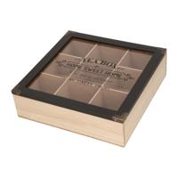 Excellent Houseware Theedoos - 9 vakken - hout - 24 x 24 cm