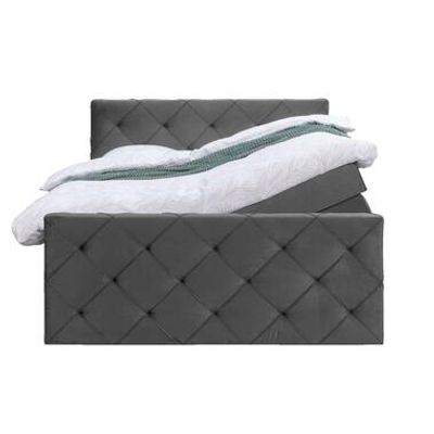 Boxspring met opbergruimte en voetbord Liv geruit - grijs - 140x200cm - Leen Bakker