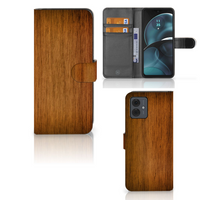 Motorola Moto G14 Book Style Case Donker Hout - thumbnail