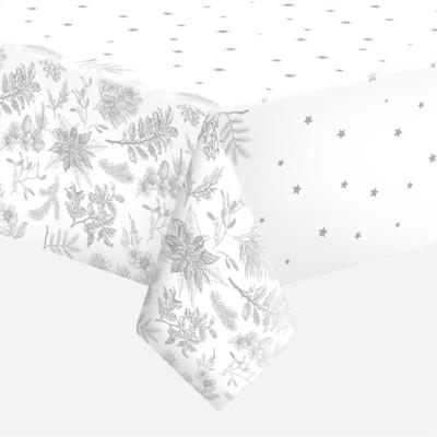 Daisy Kerst tafelkleed - 120 x 180 cm - papier - zilver - bladeren print - rechthoekig - tafellaken
