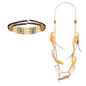 Carnaval/verkleed accessoires Indianen sieraden - kralen/tanden kettingen - kunststof