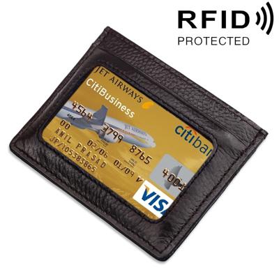 Koeienhuid leren Litchi textuur Open Type effen kleur kaart houder RFID blokkeren kaart Bag beschermende Case(Coffee)
