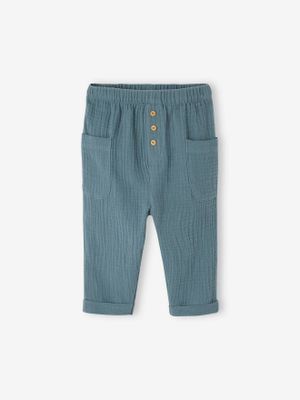 Babybroekje van katoengaas groenblauw