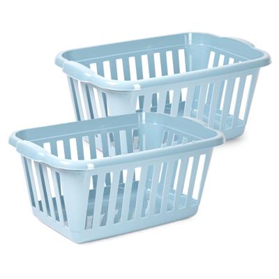 Wasmand - 2x - blauw - kunststof - 40 liter - 60 x 40 x 26 cm - manden voor wasgoed - huishouden