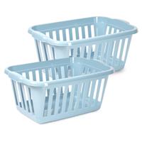 Wasmand - 2x - blauw - kunststof - 40 liter - 60 x 40 x 26 cm - manden voor wasgoed - huishouden